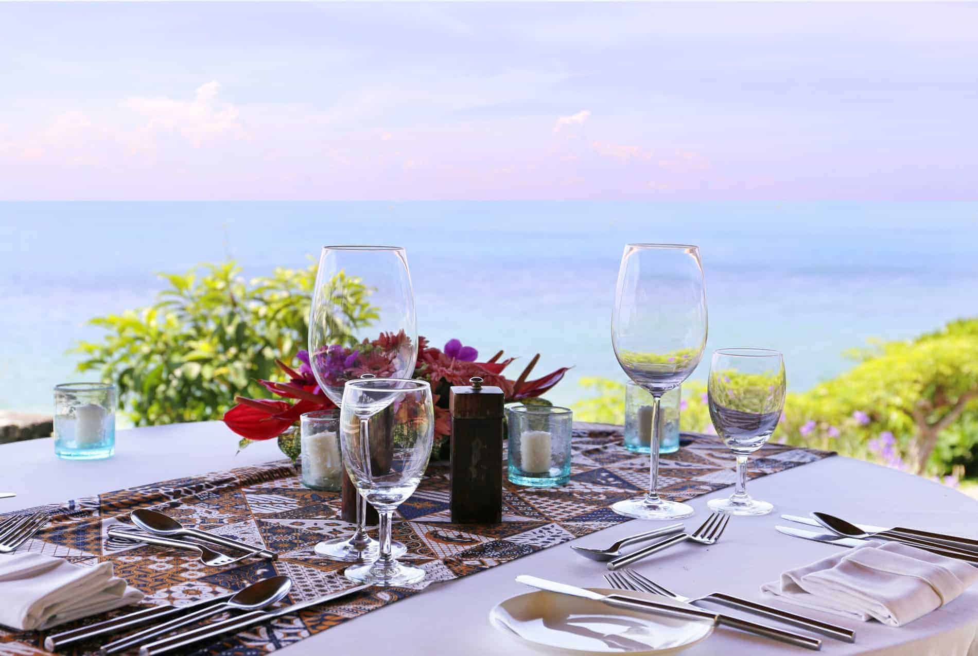 Romantic Setting - Table with Glasses and Ocean View