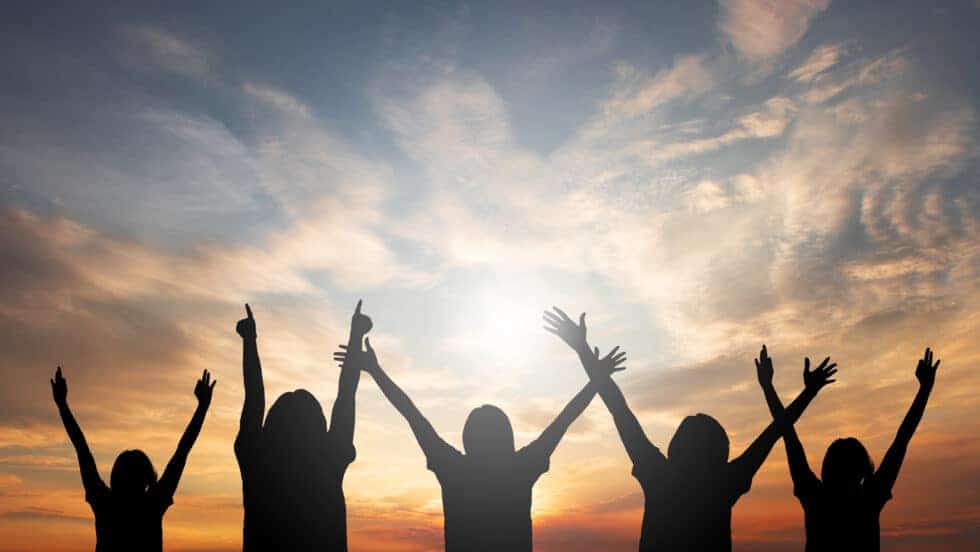 Maui Vacation - Family with Hands Up at Sunset